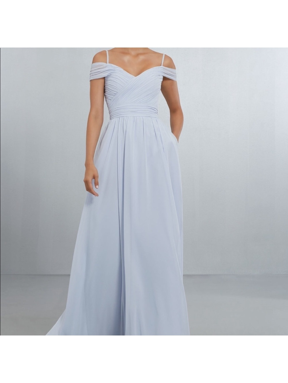 Mori Lee Dove Blue Bridesmaid Gown sz 10 (UK 12) NWT Off Shoulder Formal Bridal